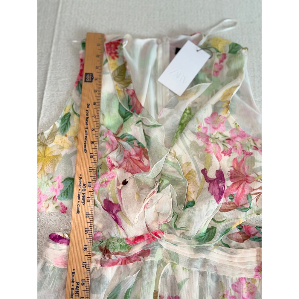 Zara Floral Cut-Out Midi Dress XL Cream Pink New Ruffle V-Neck Fairycore party - Picture 6 of 16